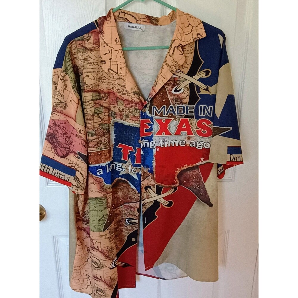 Men’s Multicolor “Made in TEXAS” Print Casual Hawaiian Summer Shirt Sz XL